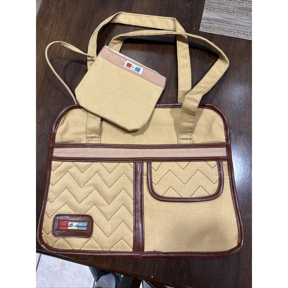 Michelle Louise Purse - Brown Canvas Tote Bag Handle With Attached Purse,Vintage